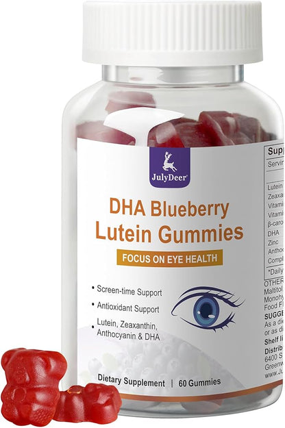 Lutein and Zeaxanthin Gummies Supplements Support Eye Health, 9 in 1 with Vitamin E and C, B-carotene, DHA, Zinc, Anthocyanin (Blueberry Extract), Complex Probiotics, Non-GMO, Gluten Free I 60 Gummies
