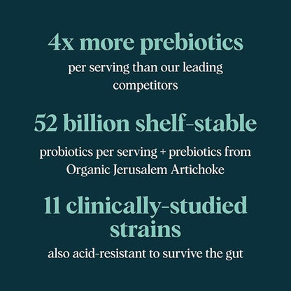 Ora Organic Probiotics with Prebiotics - 52 Billion CFU 11 Clinically Studied Strains for Digestive Health, Trust Your Gut, Gluten Free, 60 Capsules