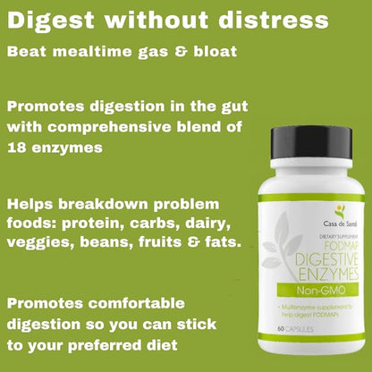 Casa de Sante FODMAP Digestive Enzymes, No High Inulin, Keto Carnivore Intolerance Support, 18 Multi Enzyme Amylase Bromelain Lipase Lactase Protease Papain Alpha galactosidase, More - No GMO