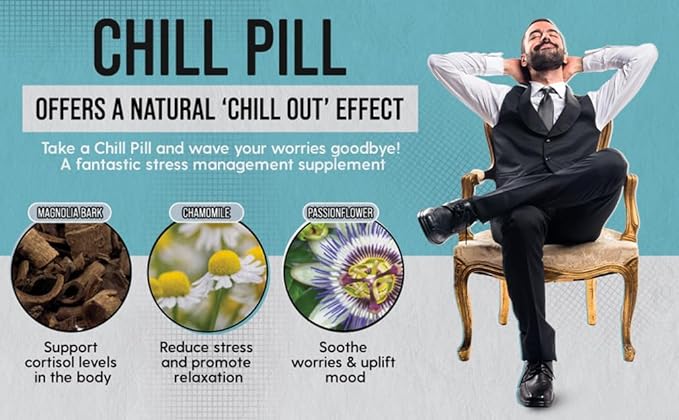LIVELY VITAMIN CO. Chill Pill - Calm Mood - Relax - Restful Deep Sleep - REM - Stress - Anxiousness - Magnolia Bark - Chamomile - L-Theanine - Passionflower - 5-HTP - 180 Vegan Capsules