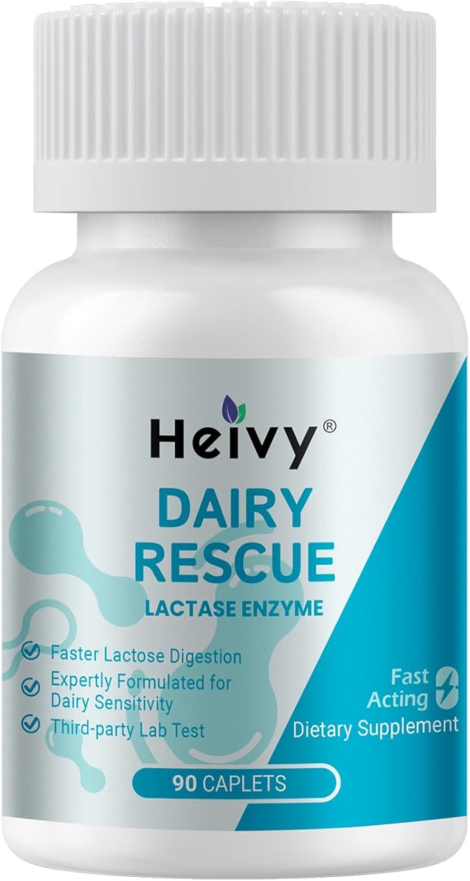 Heivy Pure Lactase Enzyme 9000 FCC Dairy Relief Fast Acting Supplement, Lactose Intolerance Pills 90 Count (Pack of 1)