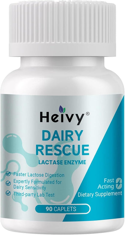 Heivy Pure Lactase Enzyme 9000 FCC Dairy Relief Fast Acting Supplement, Lactose Intolerance Pills 90 Count (Pack of 1)