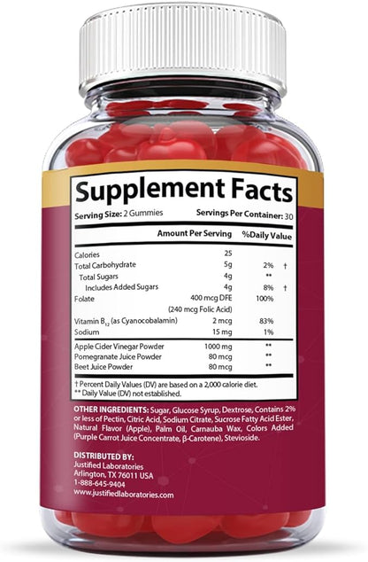 Justified Laboratories (2 Pack) Great Results Keto ACV Gummies 1000MG with Pomegranate Juice Beet Root B12 120 Gummys