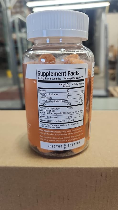 Viteey Turmeric Gummies with Turmeric Curcumin, Ginger & Black Pepper Extract - Immune Support, Healthy Skin, and Joint Health - Vegan, Gelatin Free, GMO Free - Tasty Chewable Peach Flavored-60 Count
