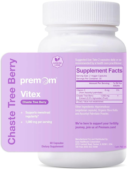 Premom Vitex Chaste Tree Berry: 1000mg Vitex Chasteberry Supplement Supports Hormone Balance & Fertility Supports Menstrual Cycle Regularity PMS Support Supplement for Women Vegan Non-GMOs