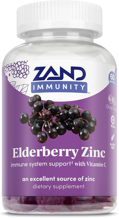 ZAND Elderberry Zinc Immunity Gummies with Vitamin C, Year-Round Immune Support for Children & Adults, 60 Count