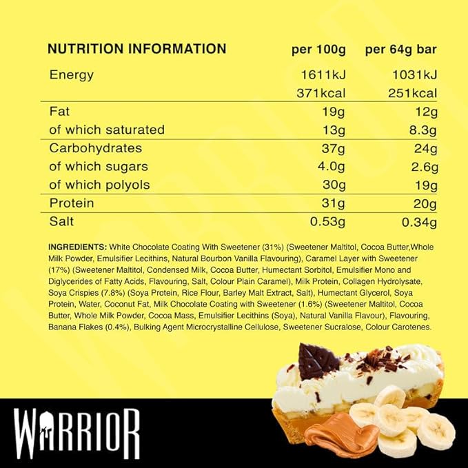 Warrior Crunch High Protein Bars | 20g Protein, Low Carb, Low Sugar, Keto Friendly | Delicious, Chewy, Crispy On The Go Snack | Box of 12 Bars (12 Count (Pack of 1), Banoffee Pie)