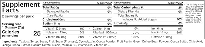 SGC Highest Concentration 100mg Caffeine per Gummy, 2 Gummies per Pack, 12-Pack Mocca Shots Salted Caramel Plant-Based nootropic Instant Energy with Ginkgo biloba, Theobromine.