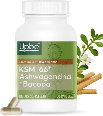 Ashwagandha Supplements for Women & Men - KSM-66® with Bacopa & Milk Thistle, 60 Vegan Capsules - Stress Relief, Mood, Cortisol Support, Extra Strength Ashwagandha Capsules