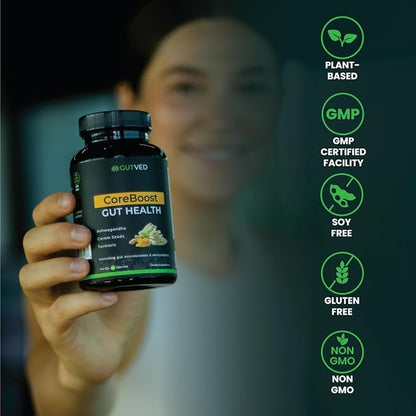 Bloating & Gas Relief Probiotic for Women & Men | 9-in-1 Gut & Digestive Support with Probiotics, Prebiotic Inulin, Turmeric, Ginger & Fennel | Daily Plant-Based Capsules, 60 Count