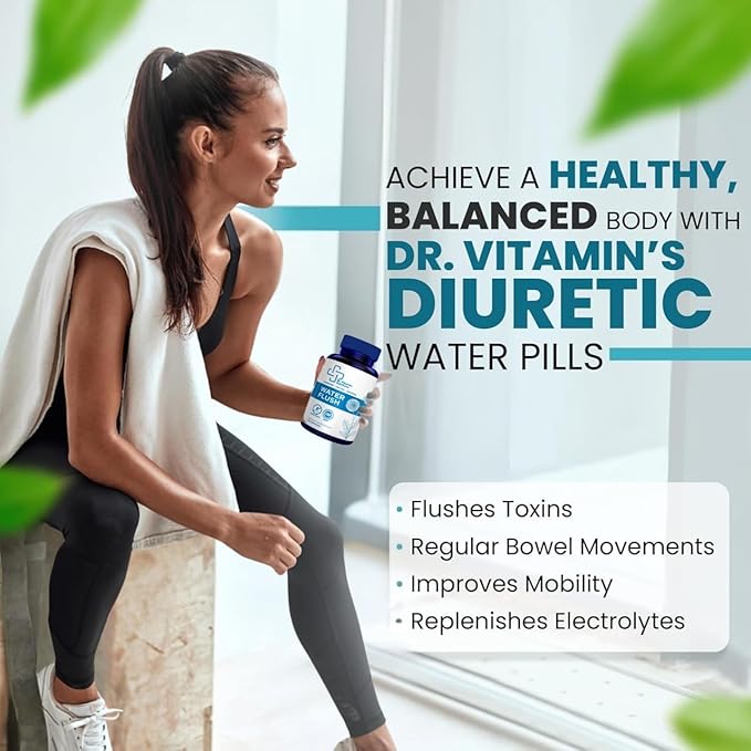 Diuretic Water Pills - Water Flush - Bloating Relief for Women & Men, Swelling & Water Retention | Natural Green Tea, Dandelion Leaf & Cranberry Detox, Water Weight Support, 50 Caps