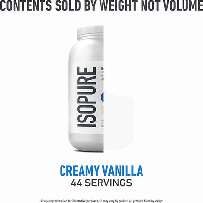 Isopure Zero Carb 100% Pure Whey Isolate Protein Powder, Gluten Free, with Vitamins, Creamy Vanilla, 25g Protein Per Serving, 3 Lbs, 44 Servings (Packaging May Vary)