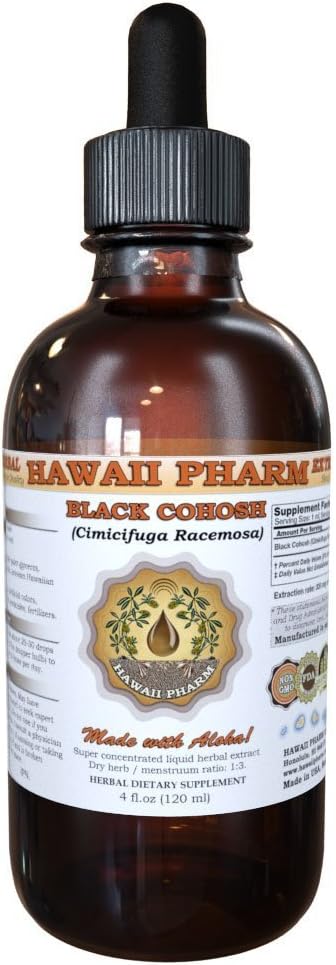Hawaii Pharm Black Cohosh Liquid Extract, Black Cohosh (Cimicifuga Racemosa) Tincture Supplement 4 oz