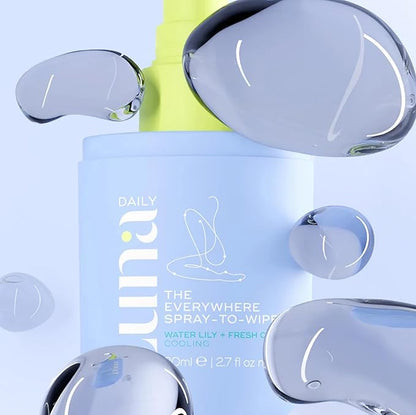 Luna Daily The Everywhere Spray-To-Wipe | Cooling Body Mist & Hydrating pH-Balanced Feminine Care | Cooling Water Lily + Fresh Citrus | Anti-Chafing & Odor Control 80ml