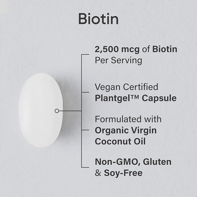 Sports Research® Biotin 2,500mcg with Organic Coconut Oil - Biotin (Vitamin B7) for Healthy Skin and Hair Support* - for Women and Men - Vegan, Non-GMO, Gluten & Soy-Free - 120 Veggie Softgels