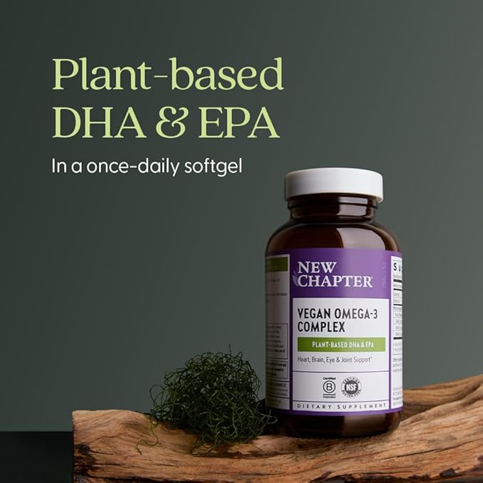New Chapter Vegan Algae Oil, DHA, EPA, and DPA Supplement - Vegan Omega-3 Complex for Heart, Brain, Eye & Joint Support - 30 Softgels