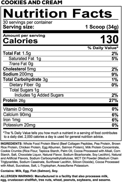 REDCON1 MRE LITE Whole Food Protein Powder, Cookies & Cream - Lactose Free Meal Replacement with Animal Protein Blends - Easy to Digest Formula - Only 3g Carb per Serving (30 Servings)
