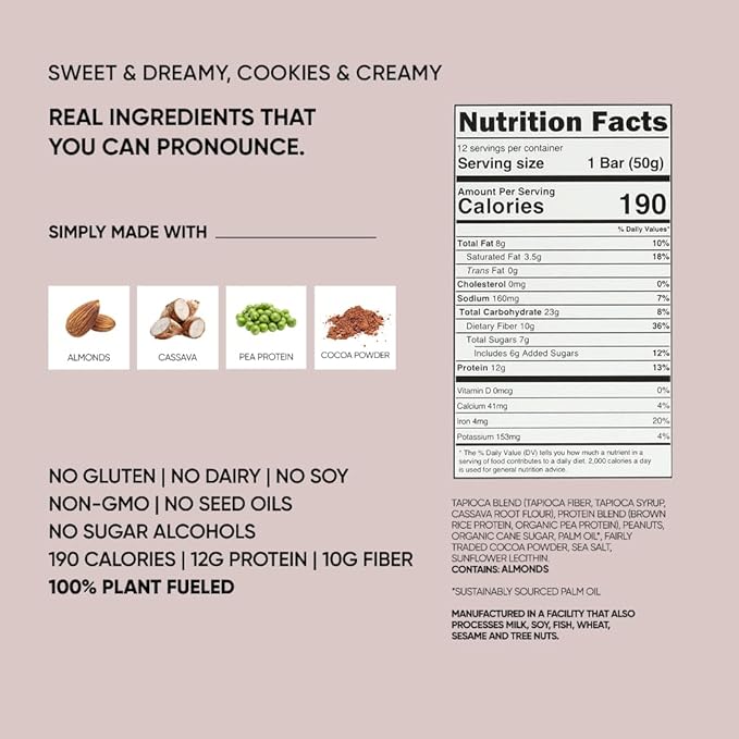 TRUBAR Vegan Protein Bars, Chocolate Covered Cravings Variety Pack, Peanut Butter, Cookies & Cream, & Cookie Dough, Gluten Free, Plant Based, High Fiber, Dairy Free, On the Go Healthy Snacks, 12 Count