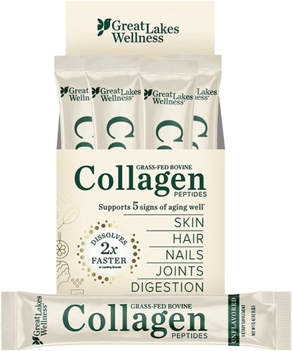 Great Lakes Wellness Collagen Peptides Powder – Supports Skin, Hair, Nails, Joints & Digestion – Hydrolyzed, Quick Dissolve, Non-GMO, Keto & Kosher – Unflavored, Pure Collagen Protein (20 Servings)