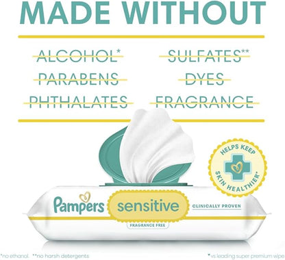 Pampers Baby Wipes Sensitive, Water Based Wipes, Hypoallergenic and Unscented for Babies, 588 Wipes Total (7 Refill Packs)