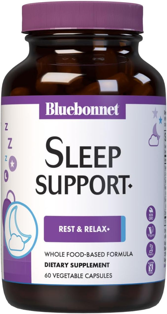 Bluebonnet Nutrition Sleep Support, Rest & Relaxation Whole Food-Based Formula*, Non-GMO, Vegan, Gluten-Free, Kosher Certified, Soy-Free, Dairy-Free, 60 Vegetable Capsules, 60 Servings