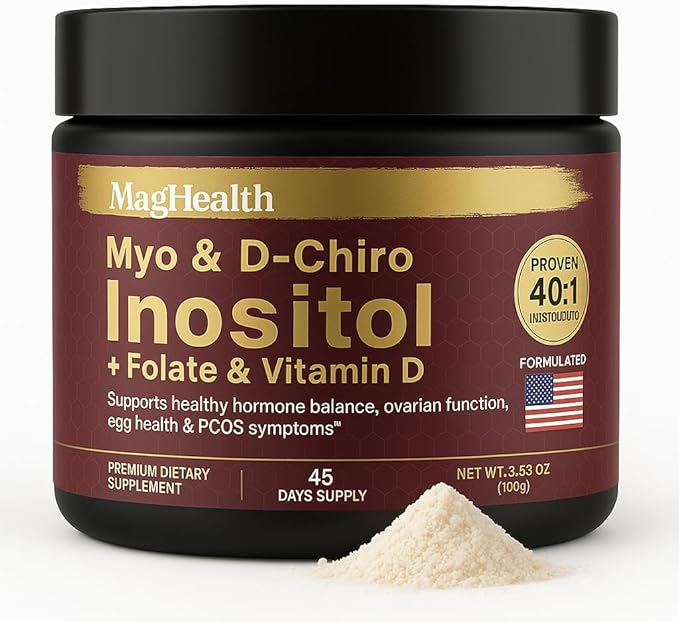 Inositol Powder - Myo & D-Chiro Inositol + Folate and Vitamin D - 40:1 Ratio - 45 Day Supply - Regular Menstrual and Fertility Support | Great Alternative to Capsules