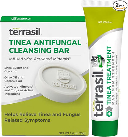 terrasil Tinea Versicolor Treatment Cream + Tinea Soap 2-Product Kit Made in the USA, Clinically Proven 1% Clotrimazole. Antifungal Treats Most Ringworm & Fungal Infections. (.5oz Tube + 75g soap)