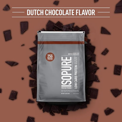 Isopure Low Carb 100% Pure Whey Isolate Protein Powder, Gluten Free, With Vitamins, Dutch Chocolate, 25g Protein Per Serving, 7.5 Lbs, 103 Servings (Packaging May Vary)