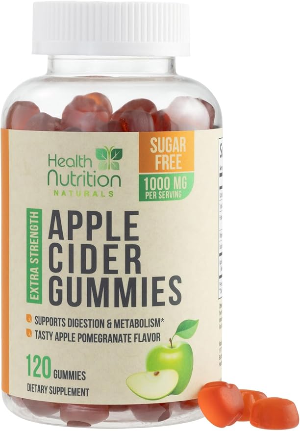 Apple Cider Vinegar Gummies - Sugar Free - Apple Cider Vinegar Powder 1000mg Per Serving - Max Strength ACV Gummy Vitamins - B12 & The Mother - Metabolism & Energy Support - Keto & Vegan - 120 Gummies