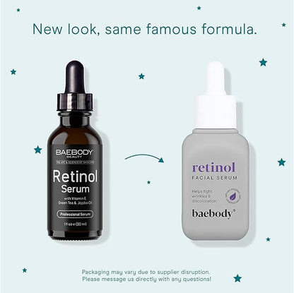 Baebody Made in USA Retinol Serum for Face - Anti Aging Serum for Fine Lines & Wrinkles - Retinol for Face with Jojoba Oil & Green Tea (1 fl oz/30 ml)