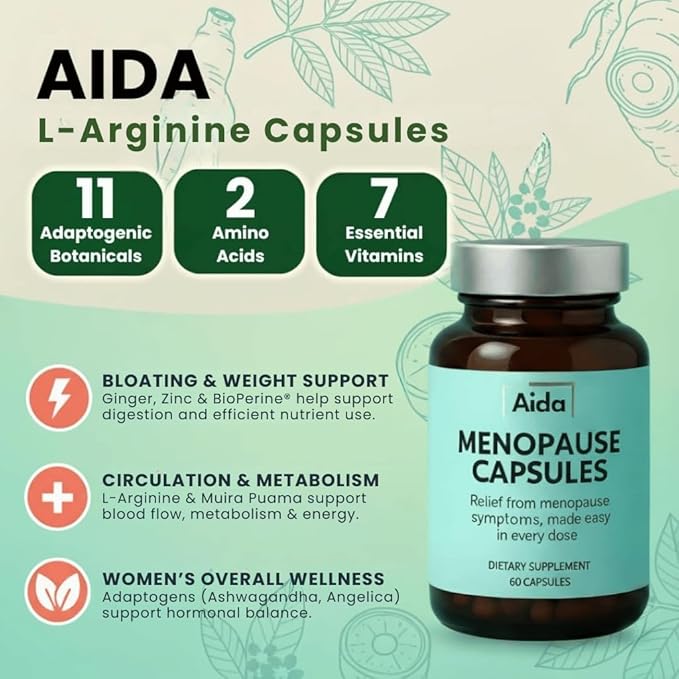 AidaVera® - Meno-Blend Capsules – Estrogen Support for Women with Ashwagandha, Maca & Tribulus – Bloating Relief, Weight Management, Hormonal Balance, Menopause Symptoms (30 Servings)