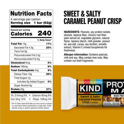 KIND Protein MAX Variety Pack, High Protein Bars, Keto Snacks, 1g Sugar, 20g Protein, (6) Crispy Chocolate Peanut Butter (6) Sweet & Salty Caramel Crisp, 12 Count Pack