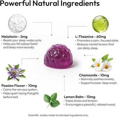 BIGVITA Melatonin Gummies+ | Natural Sleep Support with L-Theanine, Chamomile & Botanicals, Rest & Recharge