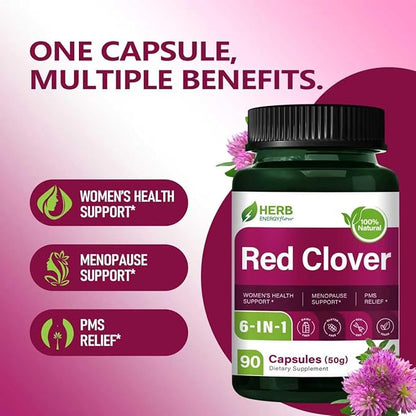 HERBENENERGYflow Red Clover Capsules, 90 Count. Women Health Supplement | Women’s Health Support, Menopause Support & PMS Relief. | Non-GMO, Vegetarian Capsules w/Black Cohosh Dong Quai.