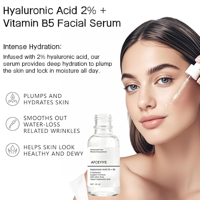 Hyaluronic Acid 2% + Vitamin B5 Face Serum, Moisturizing, Repairing Skin, Anti-aging, Soothing Dry Skin, Enhancing Skin Elasticity, Feminine Plump & Smooth Skin Facial Care Serum