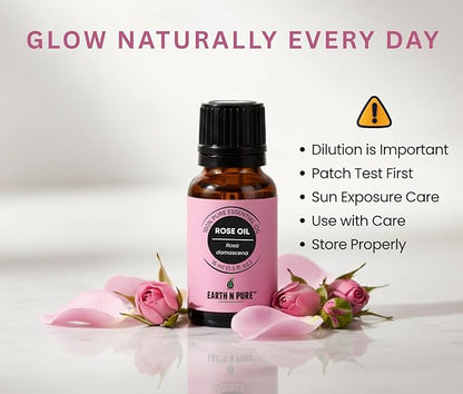 Earth N Pure Rose (Gulab Oil) Essential Oil Natural and Therapeutic Grade with Glass Dropper 15 ml