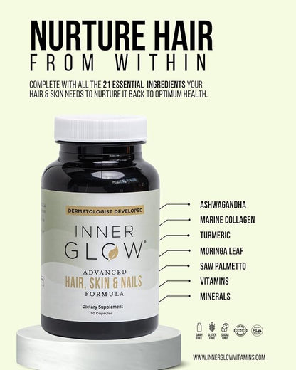 Advanced Hair, Skin & Nails Vitamins – Doctor-Developed Hair Supplement with Biotin, Collagen Peptides, Vitamin D & B12 – Clinically Tested 12-Week Results, Made in USA, Non-GMO