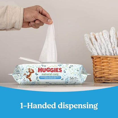 Huggies Natural Care Cucumber, Aloe and Vitamin E Baby Wipes, Hypoallergenic, Scented, 6 Flip-Top Packs (288 Wipes Total), Packaging May Vary
