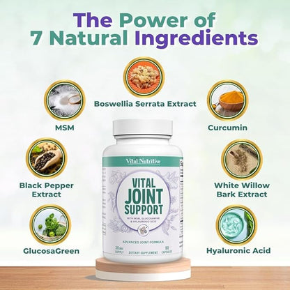VITAL NUTRITIVE Joint Support Supplement for Men and Women – Glucosamine, MSM, Hyaluronic Acid, and Turmeric – Supports Joint Health – 60 Days Supply