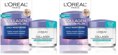 L'Oreal Paris Collagen Moisture Filler Face Cream, Anti-Aging Face Moisturizer, Non-Greasy Fragrance Free Skin Care Formula For Up to 48HR Hydration, 3.4 Oz, (Pack of 2)
