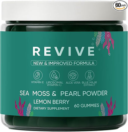 Balmbare Revive Gummies for Hair Loss - Sea Moss Gummies with Vitamin C, Vitamin E, Aloe Vera, Pearl Powder Supports Faster Hair Growth, Stronger Nails, Healthy Skin, Extra Strength - 60 Count