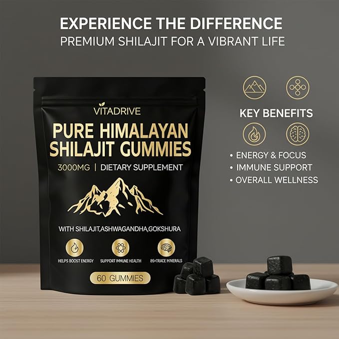 Himalayan Shilajit Gummies for Men & Women, Shilajit Gold Gummies Energy Boost, 85+ Trace Minerals & Fulvic Acid, 60 Count