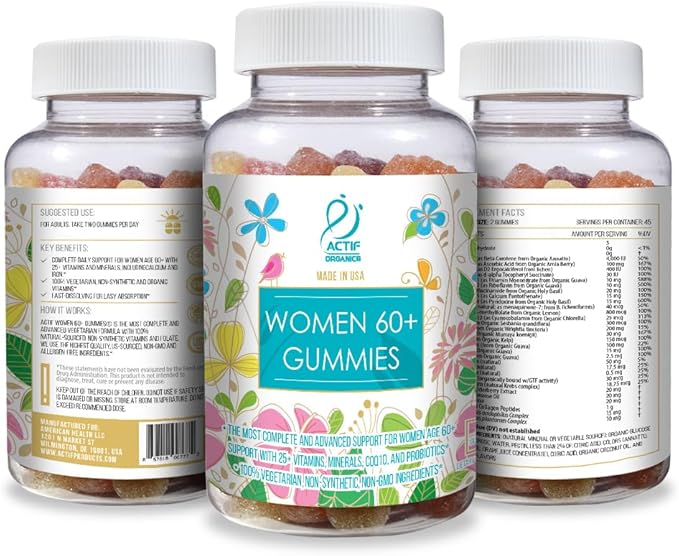 ACTIF Women Age 60+ Gummies with 25+ Advanced Factors, CoQ10, and Probiotics - Non GMO, Made in USA, 90 Count