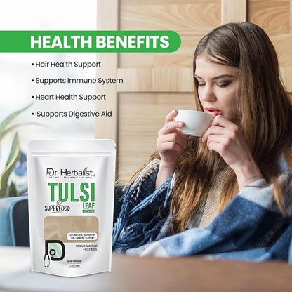 Dr. Herbalist Tulsi Powder 200g - Holy Basil Supplement, Boosts Immunity