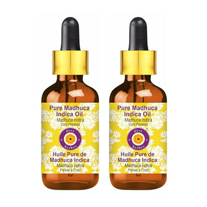 Deve Herbes Pure Madhuca Indica Oil (Madhuca Indica) with Glass Dropper Cold Pressed (Pack of Two) 100ml X 2 (6.76 oz)
