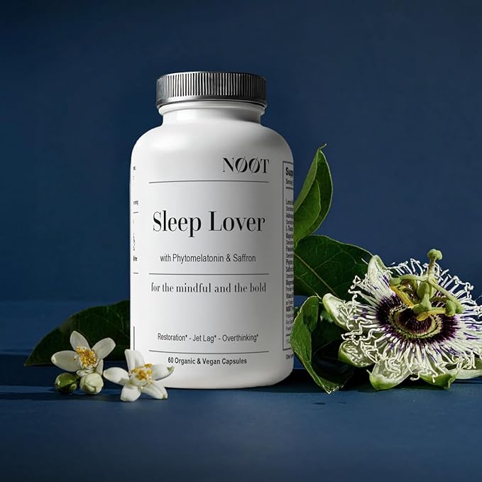 NOOT Sleep Lover – All Natural Deep Sleep Aid for Adults and Students, Non-Habit Forming Formula w. Ashwagandha, Lemon Balm, L-Theanine & Phytomelatonin, Sleep Supplement, Sleeping Pills, 60 Capsules