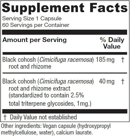 Vitanica Black Cohosh, Cimicifuga Extract Plus, Vegan, 60 Capsules