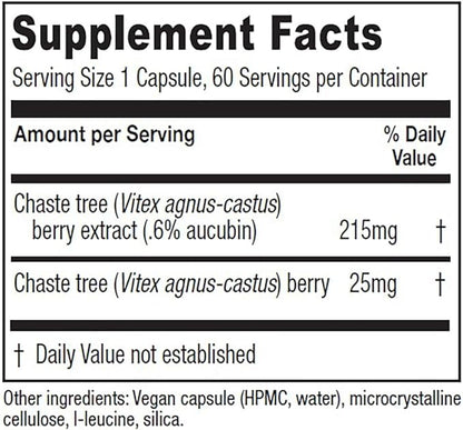 Vitanica Chaste Tree Berry Extract, Vitex Chasteberry Supplement for Women, Hormone Balance and Menstrual Cycle Support, Non-GMO, Vegan, 2 Month Supply, 60 Capsules