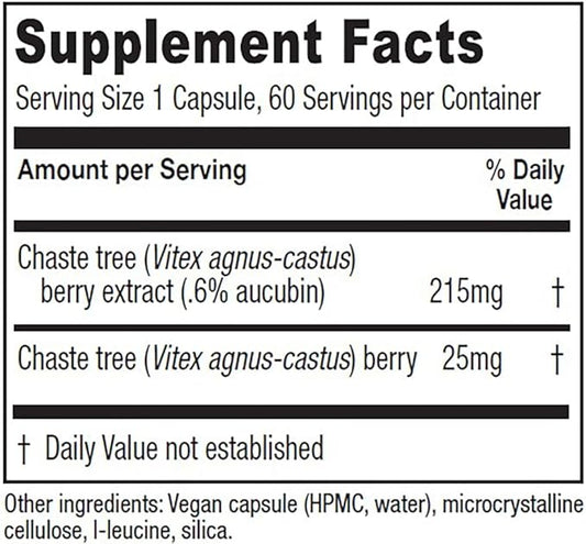 Vitanica Chaste Tree Berry Extract, Vitex Chasteberry Supplement for Women, Hormone Balance and Menstrual Cycle Support, Non-GMO, Vegan, 2 Month Supply, 60 Capsules