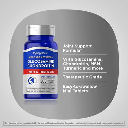 Piping Rock Glucosamine Chondroitin MSM and Turmeric | 300 Tablets | Supplement for Women and Men | Non-GMO, Gluten Free